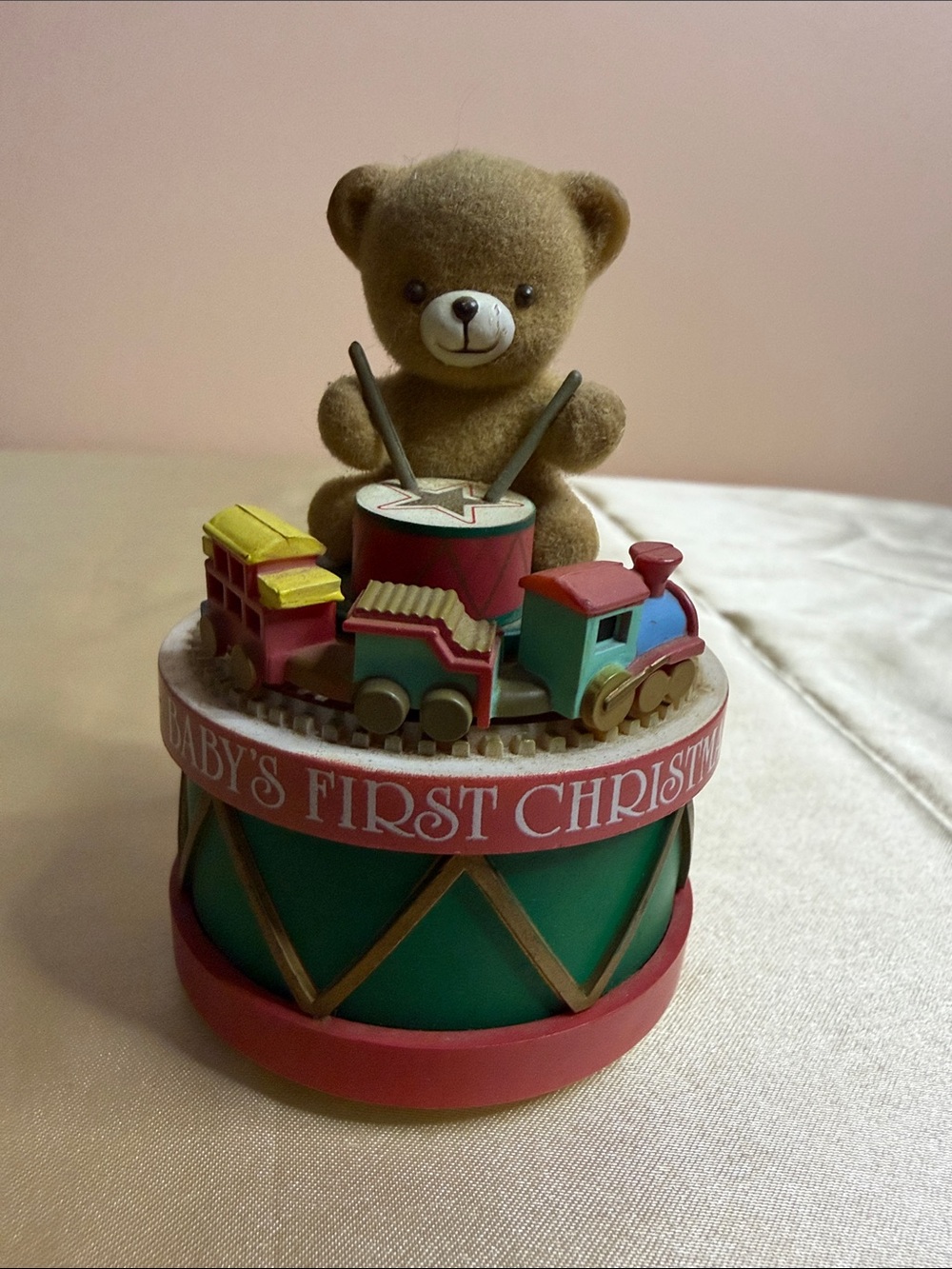 Baby's First Christmas Musical Drum Toy - Green & Red with Teddy